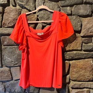 Calvin Klein Orange Flutter Sleeve Ruffled Blouse